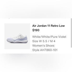 Air Jordan 11 Retro Low White/White/Pure Violet